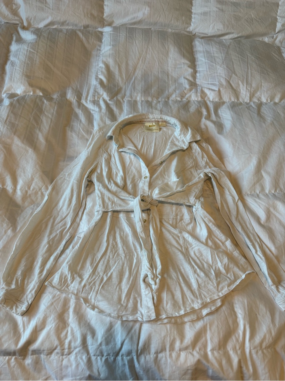 Anthropologie White Tie-Front Button-Down Shirt